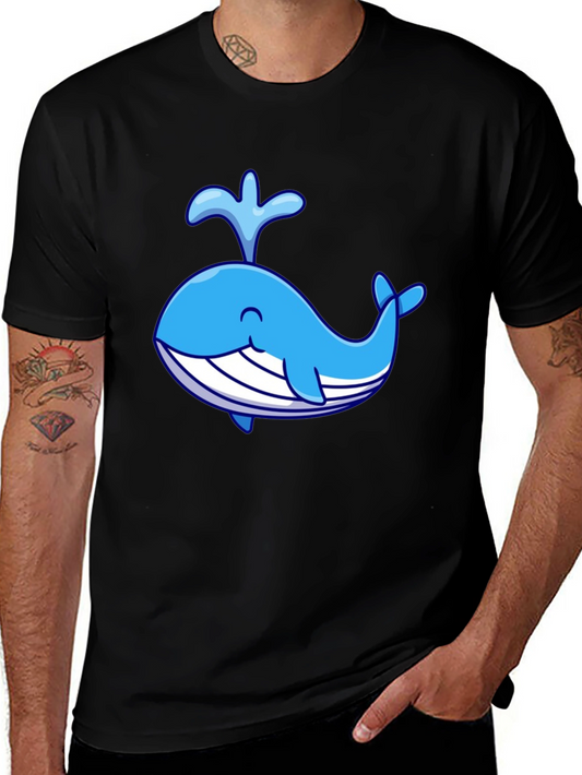 Cute Cartoon Whale Black T-Shirt