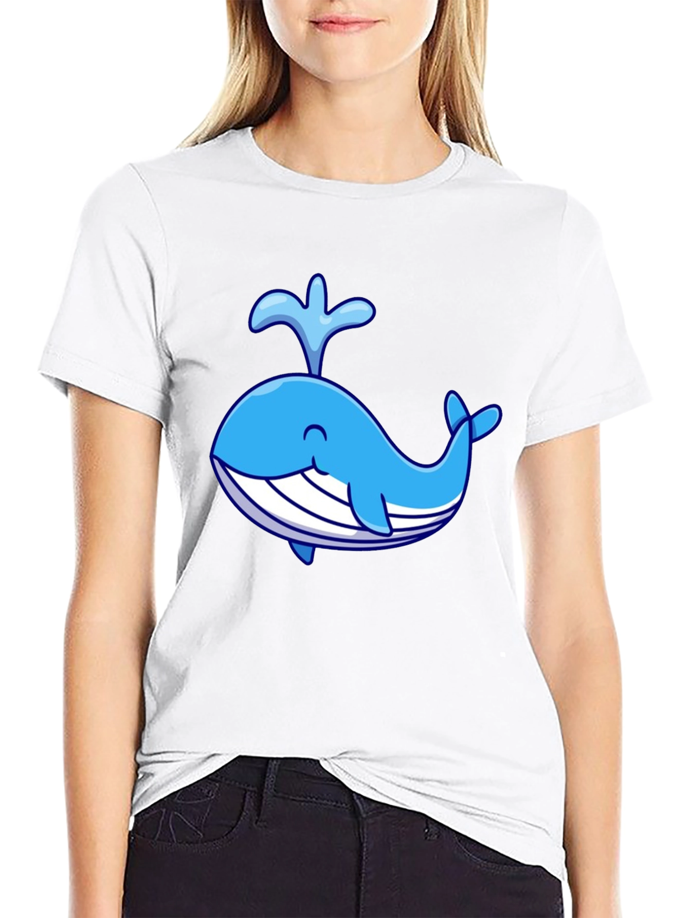 Cute Cartoon Whale Black T-Shirt