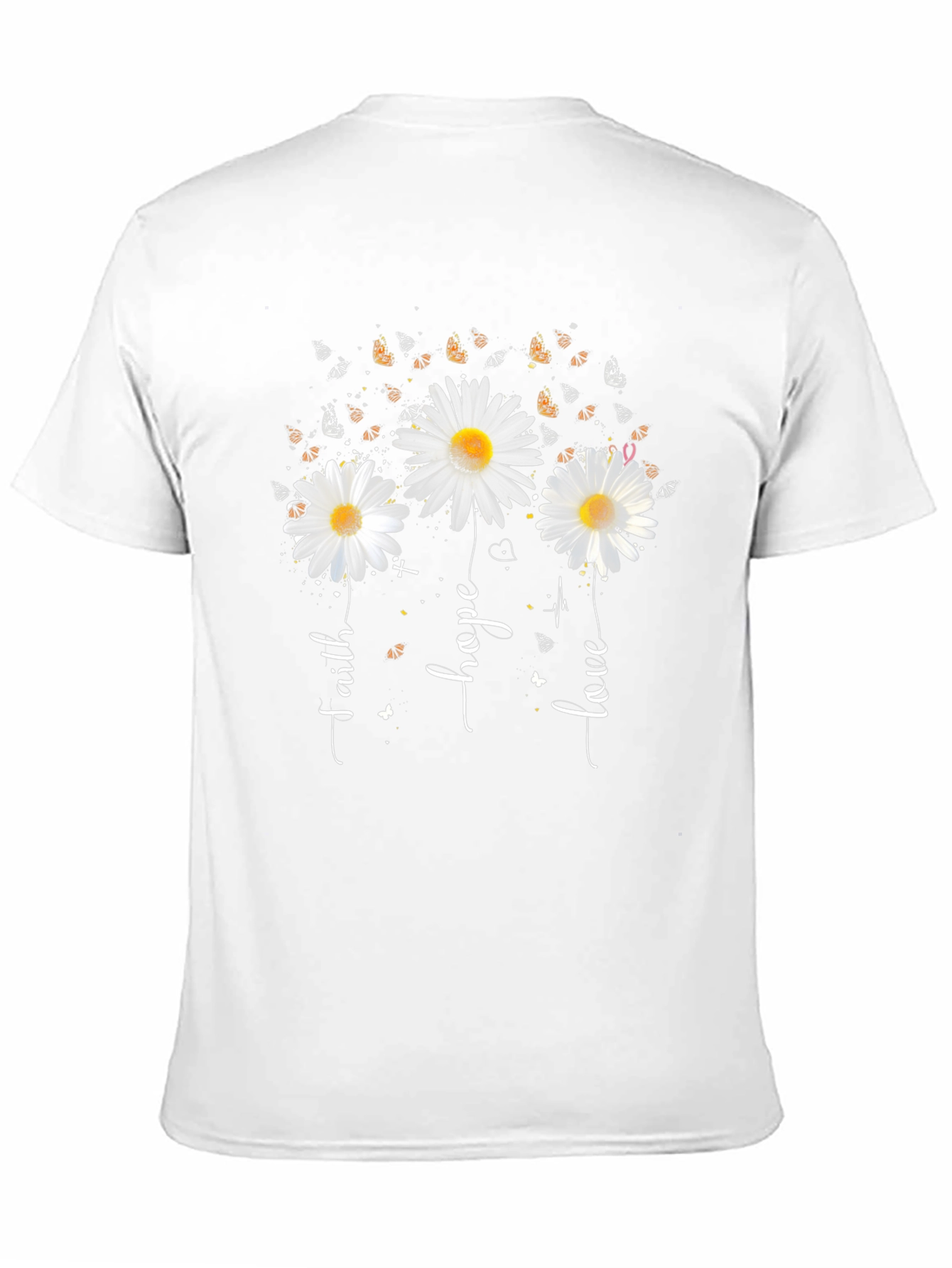 Faith Hope Love Daisy Butterfly Black T-Shirt