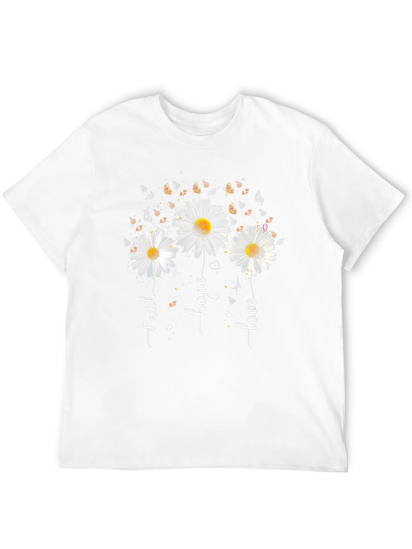 Faith Hope Love Daisy Butterfly Black T-Shirt