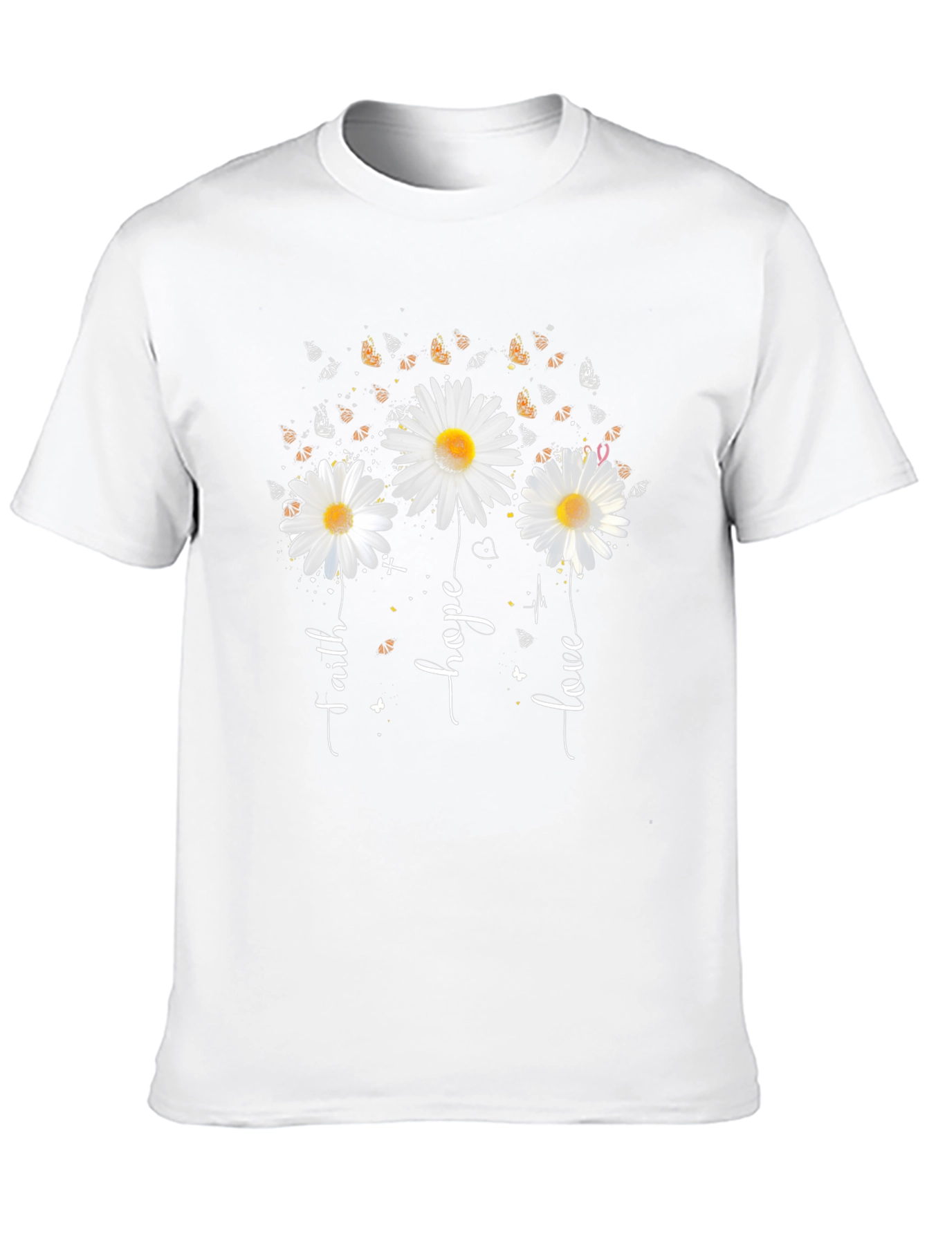 Faith Hope Love Daisy Butterfly Black T-Shirt