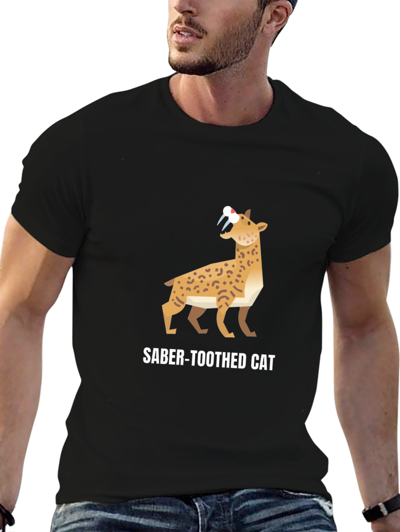 Saber-Toothed Cat Graphic Black T-Shirt