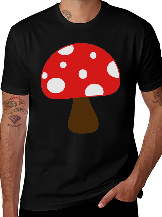Funky Mushroom Graphic Tee - Black Cotton Casual Shirt