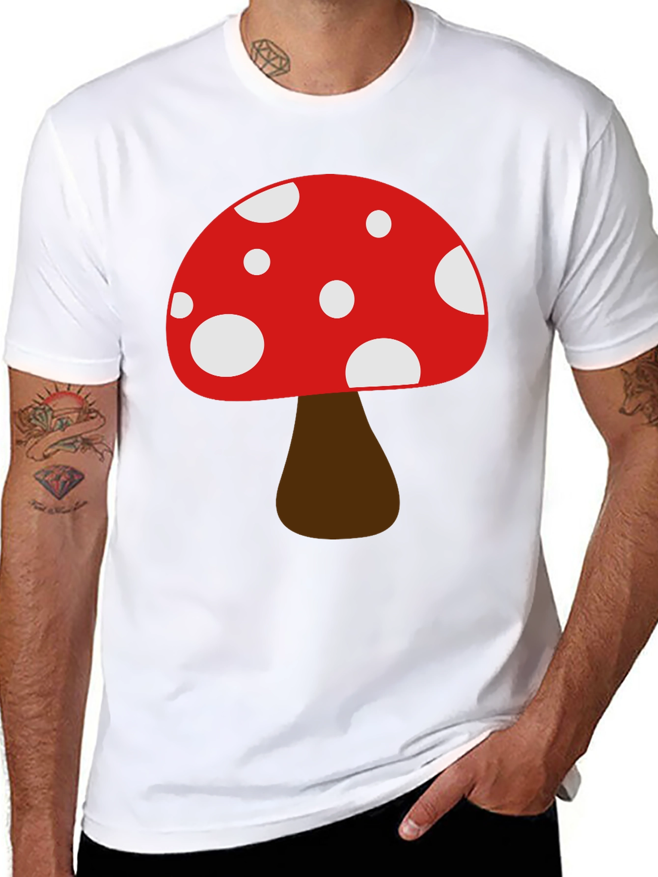 Funky Mushroom Graphic Tee - Black Cotton Casual Shirt