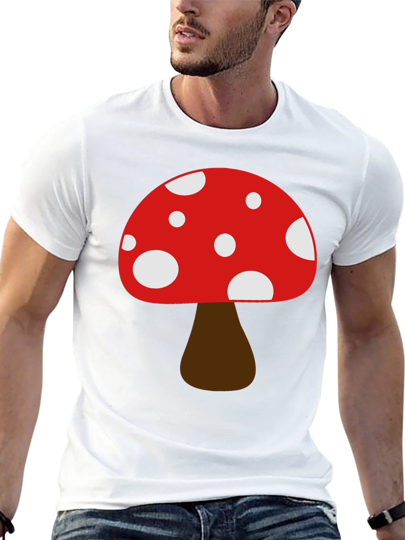Funky Mushroom Graphic Tee - Black Cotton Casual Shirt