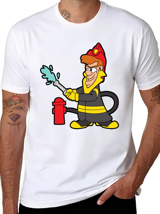 Cartoon Firefighter T-Shirt - Novelty Graphic Tee