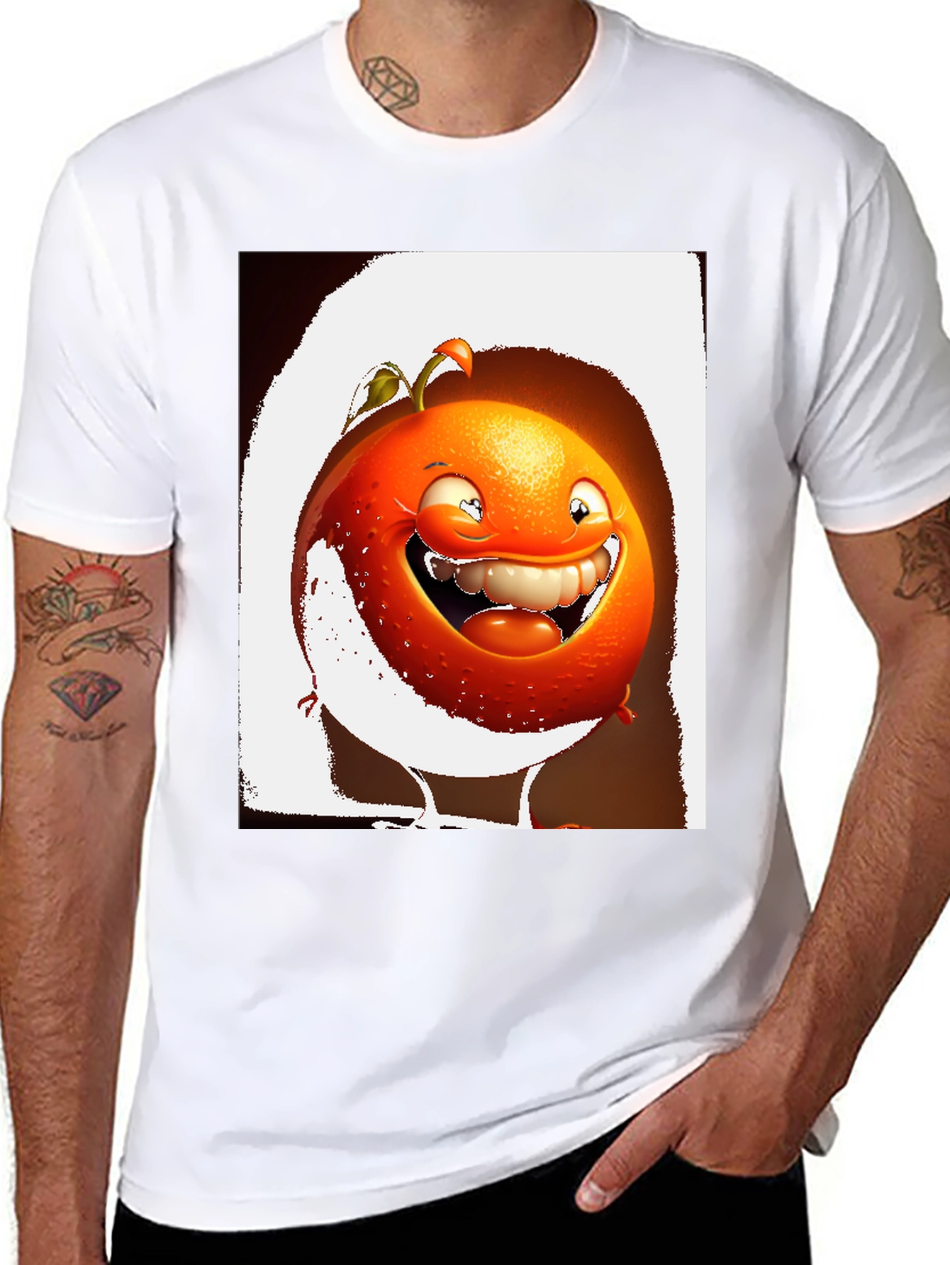 Funny Orange Cartoon Graphic Black T-Shirt