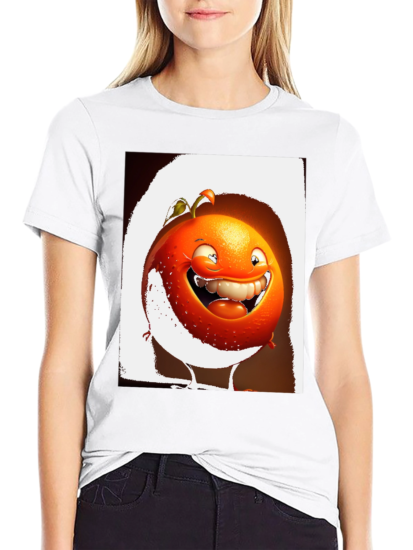 Funny Orange Cartoon Graphic Black T-Shirt
