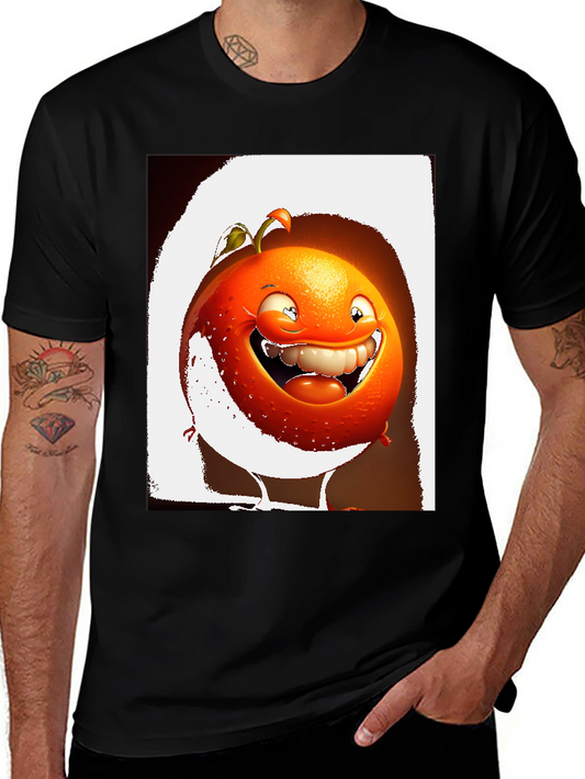 Funny Orange Cartoon Graphic Black T-Shirt