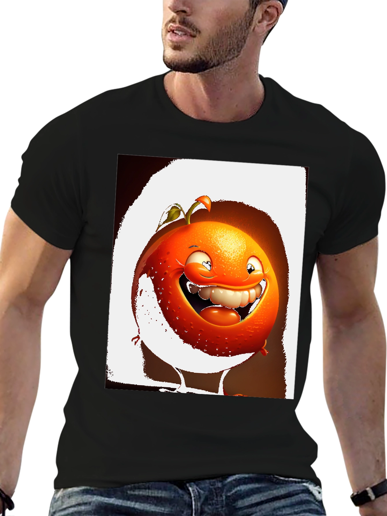 Funny Orange Cartoon Graphic Black T-Shirt