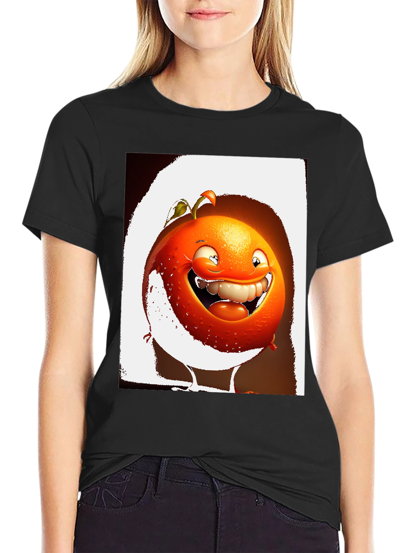 Funny Orange Cartoon Graphic Black T-Shirt