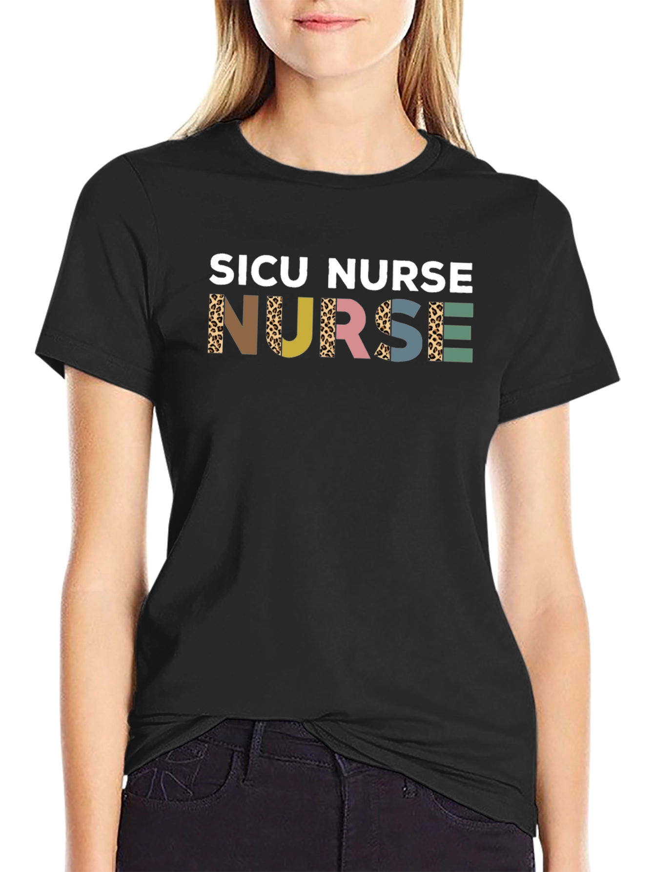 SICU Nurse Graphic Tee - Leopard Print