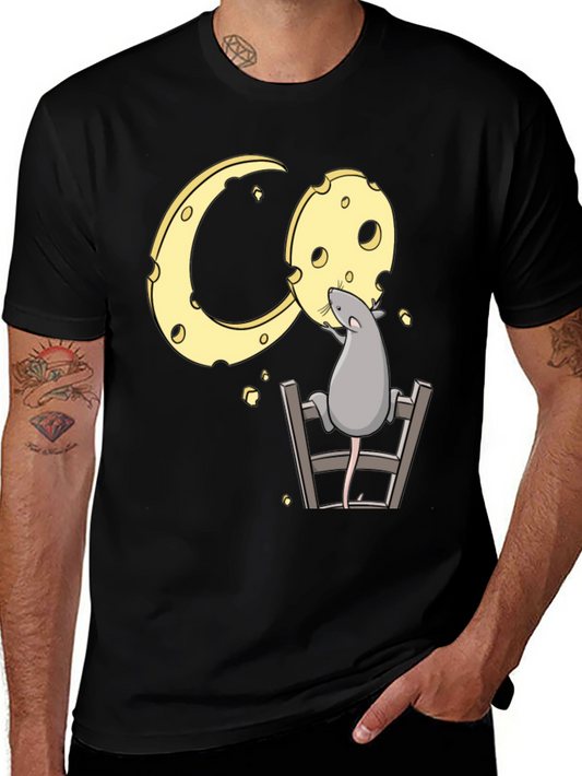 Rat and Cheese Graphic Tee - Black Cotton T-Shirt