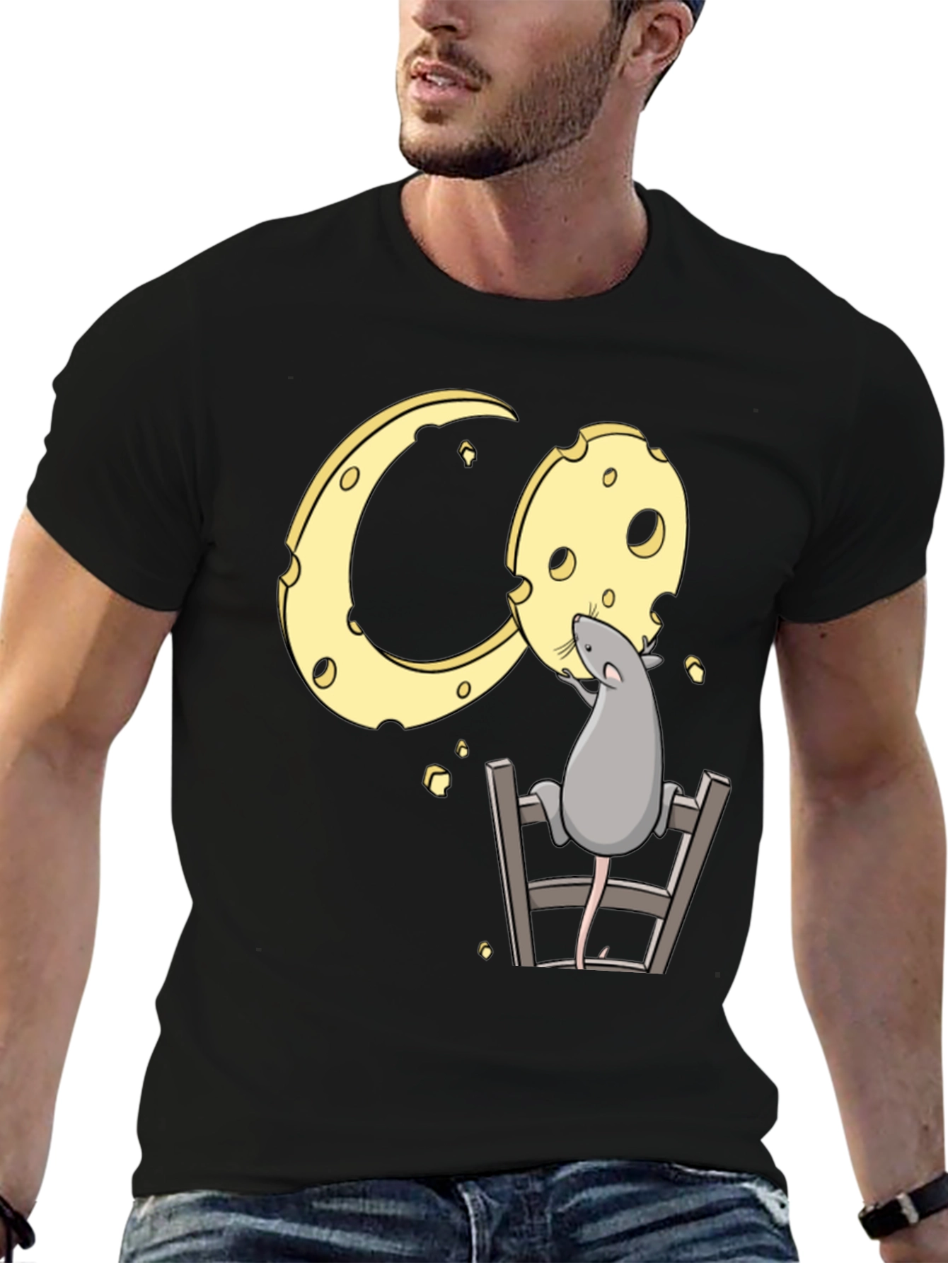 Rat and Cheese Graphic Tee - Black Cotton T-Shirt