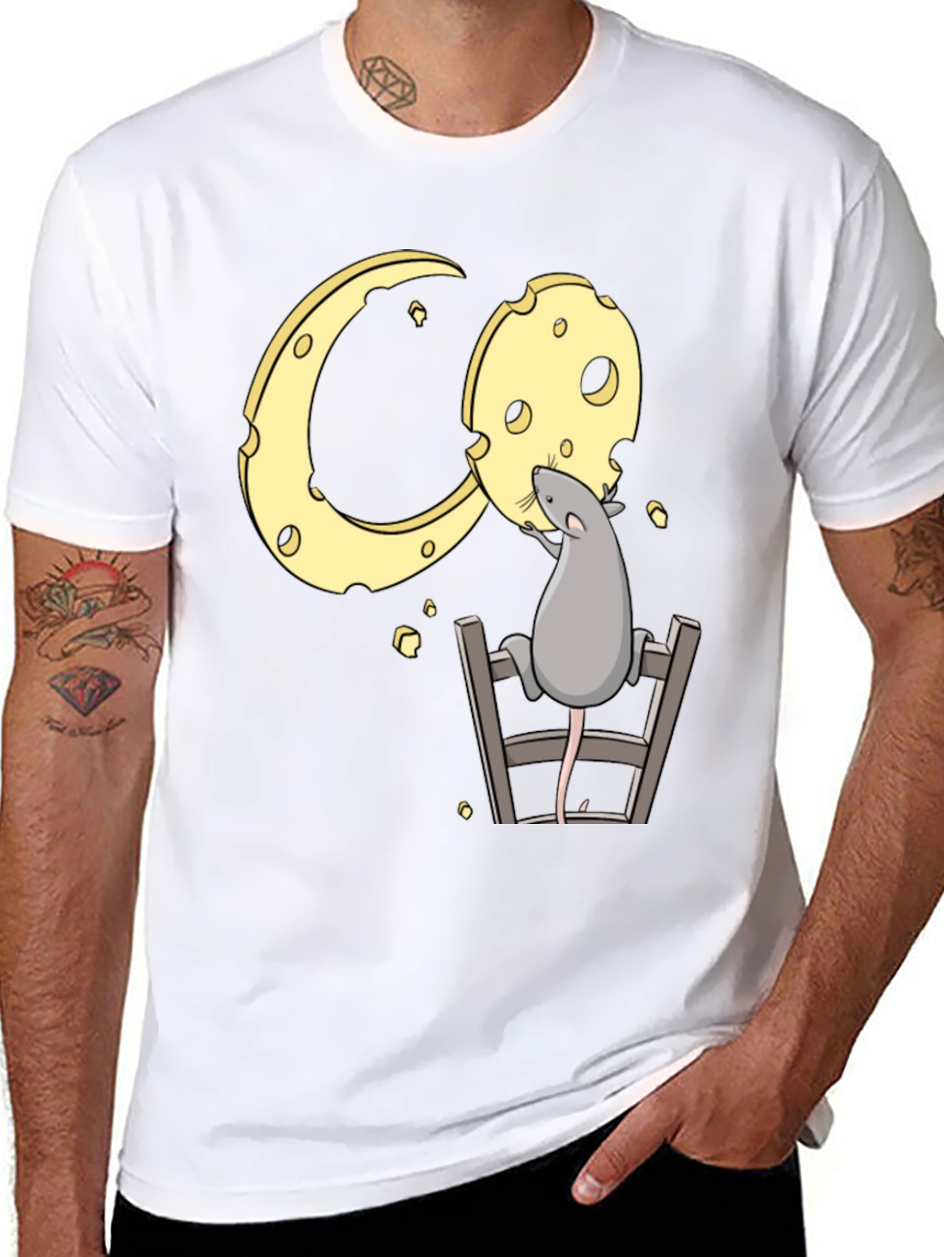 Rat and Cheese Graphic Tee - Black Cotton T-Shirt
