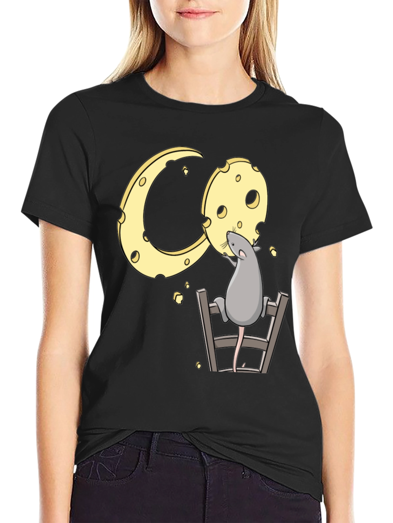 Rat and Cheese Graphic Tee - Black Cotton T-Shirt