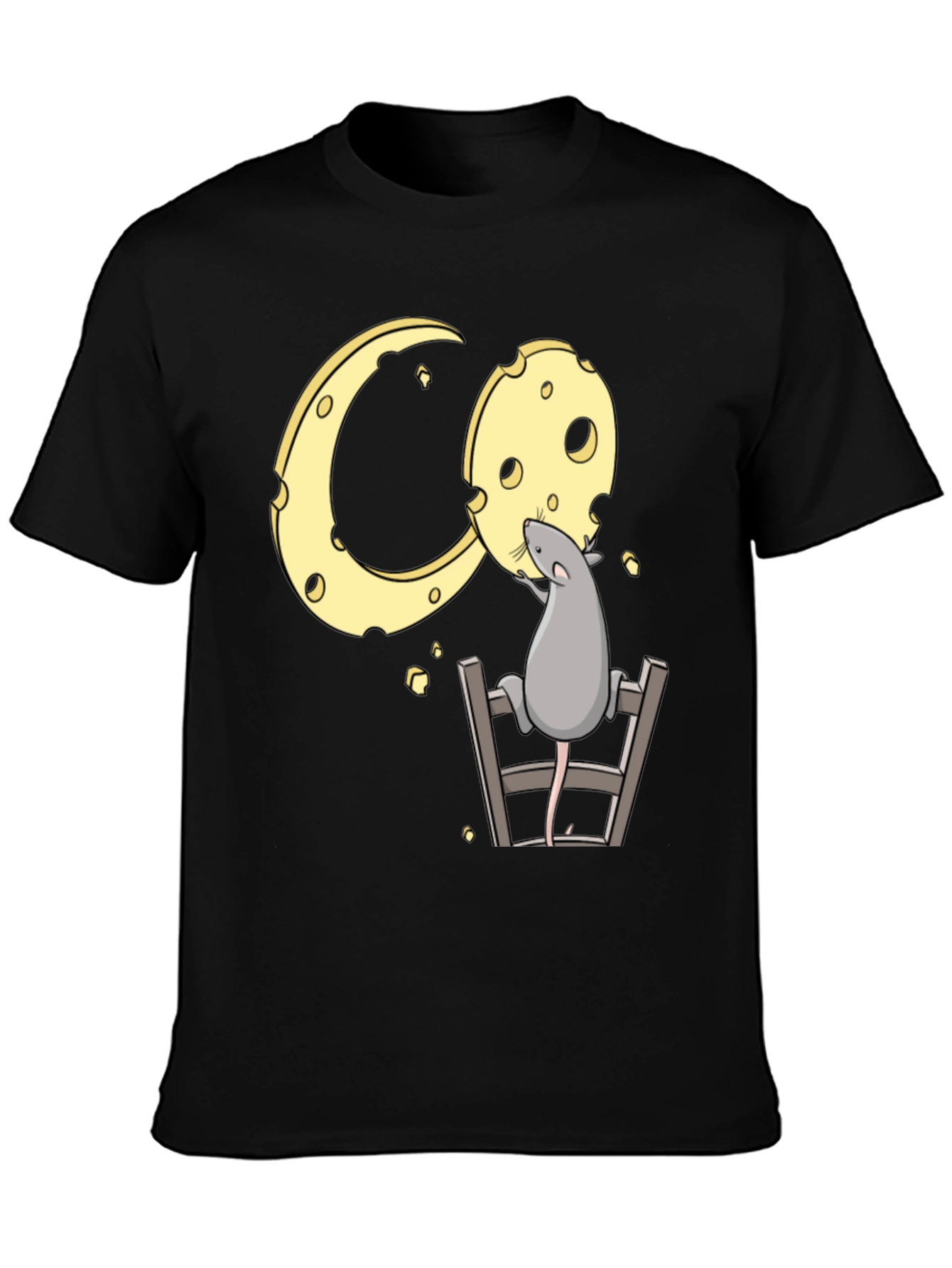 Rat and Cheese Graphic Tee - Black Cotton T-Shirt
