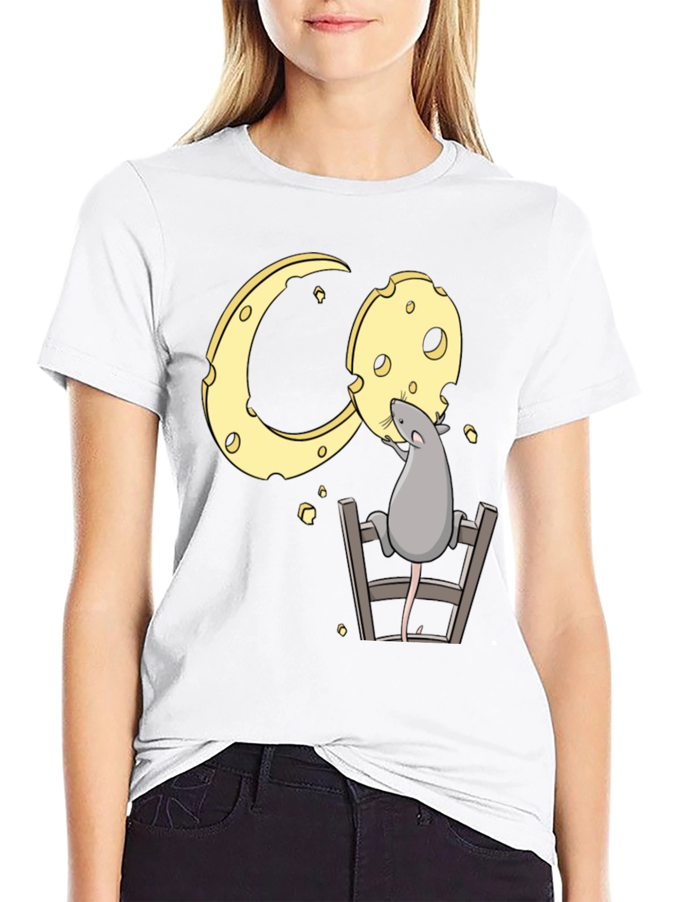 Rat and Cheese Graphic Tee - Black Cotton T-Shirt