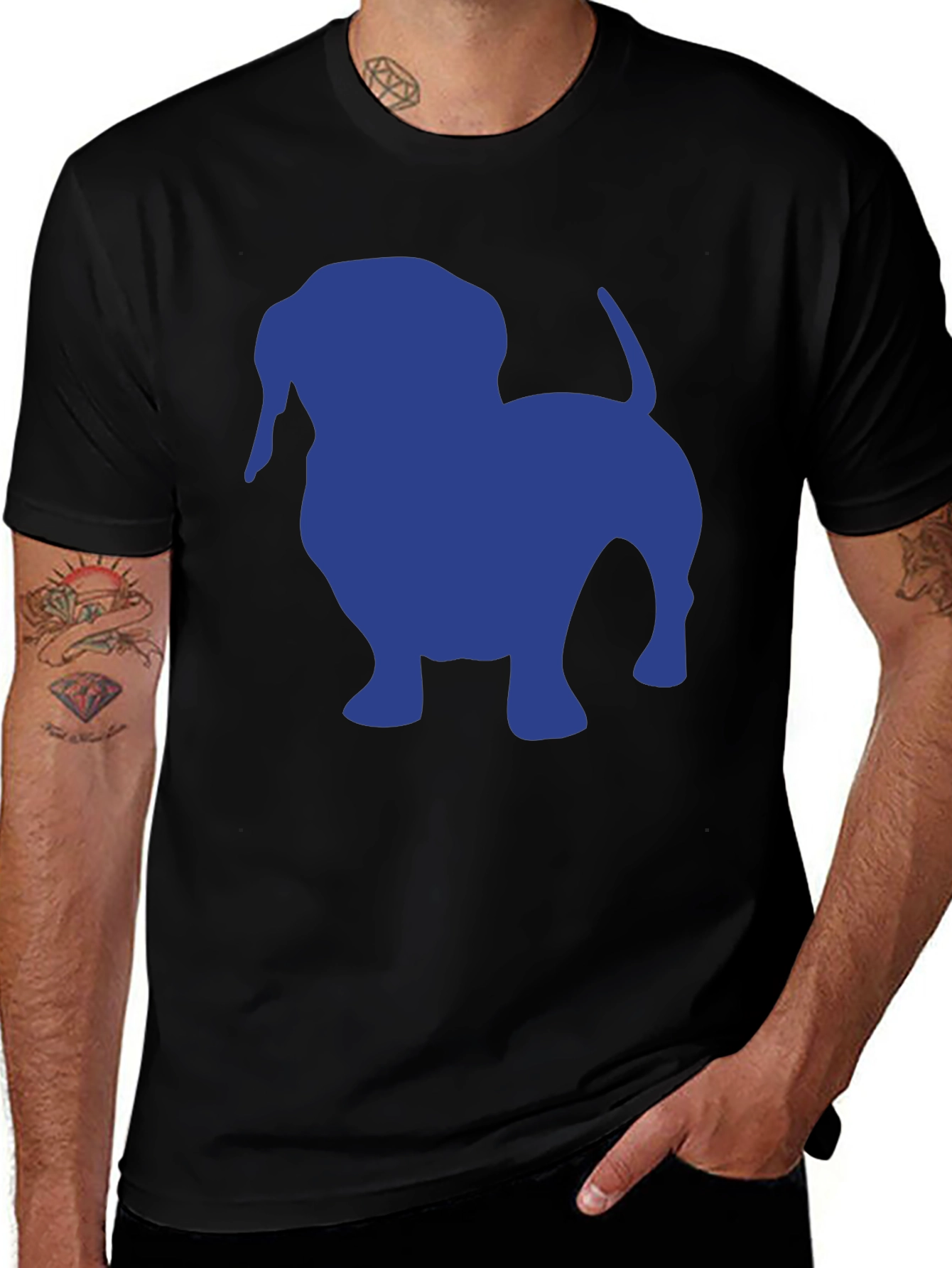 Dachshund Silhouette Tee - Black Cotton Casual T-Shirt
