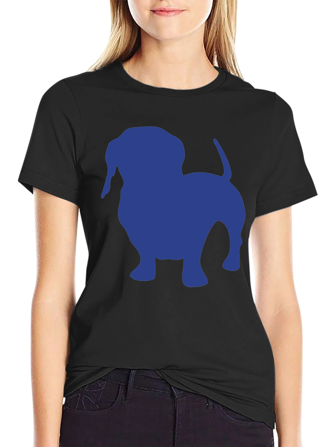 Dachshund Silhouette Tee - Black Cotton Casual T-Shirt