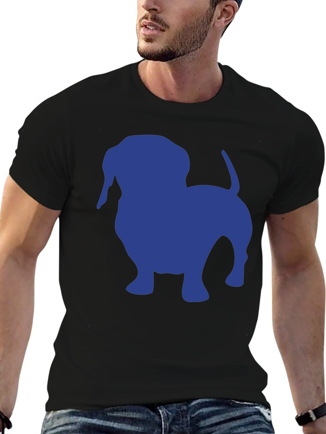Dachshund Silhouette Tee - Black Cotton Casual T-Shirt