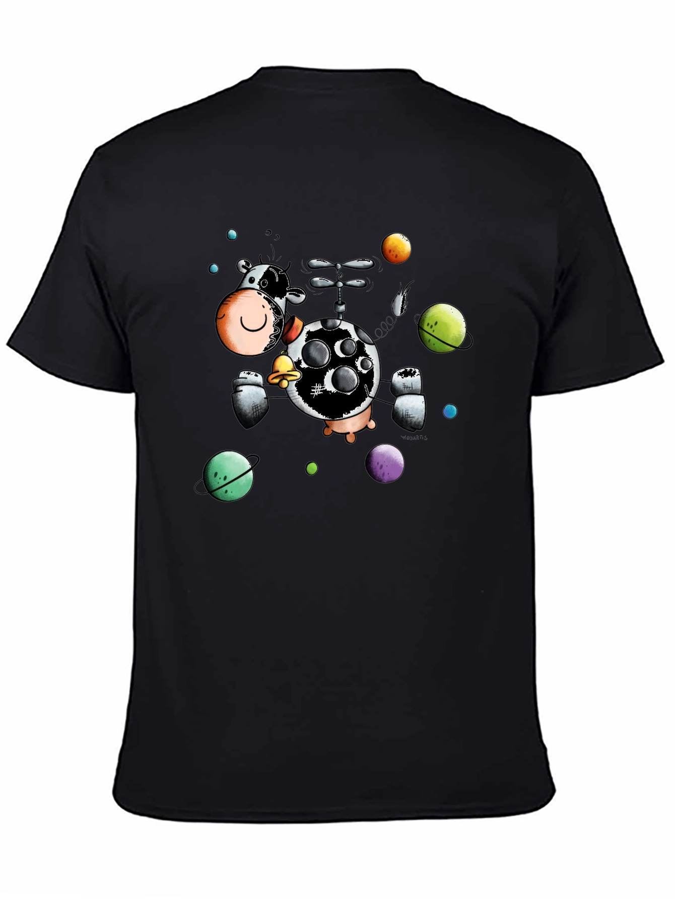 Cosmic Cow Black T-Shirt Novelty Cartoon Design