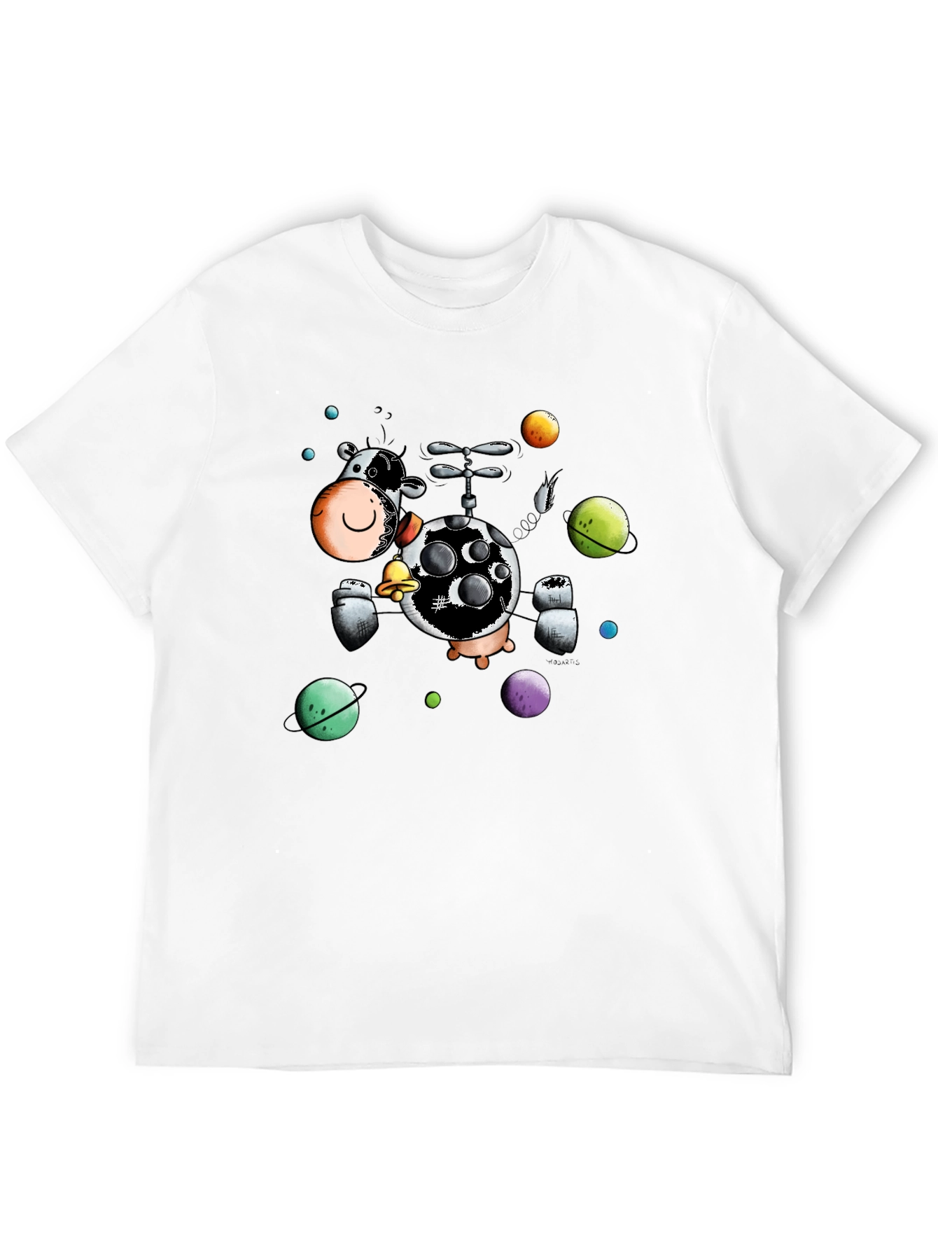 Cosmic Cow Black T-Shirt Novelty Cartoon Design