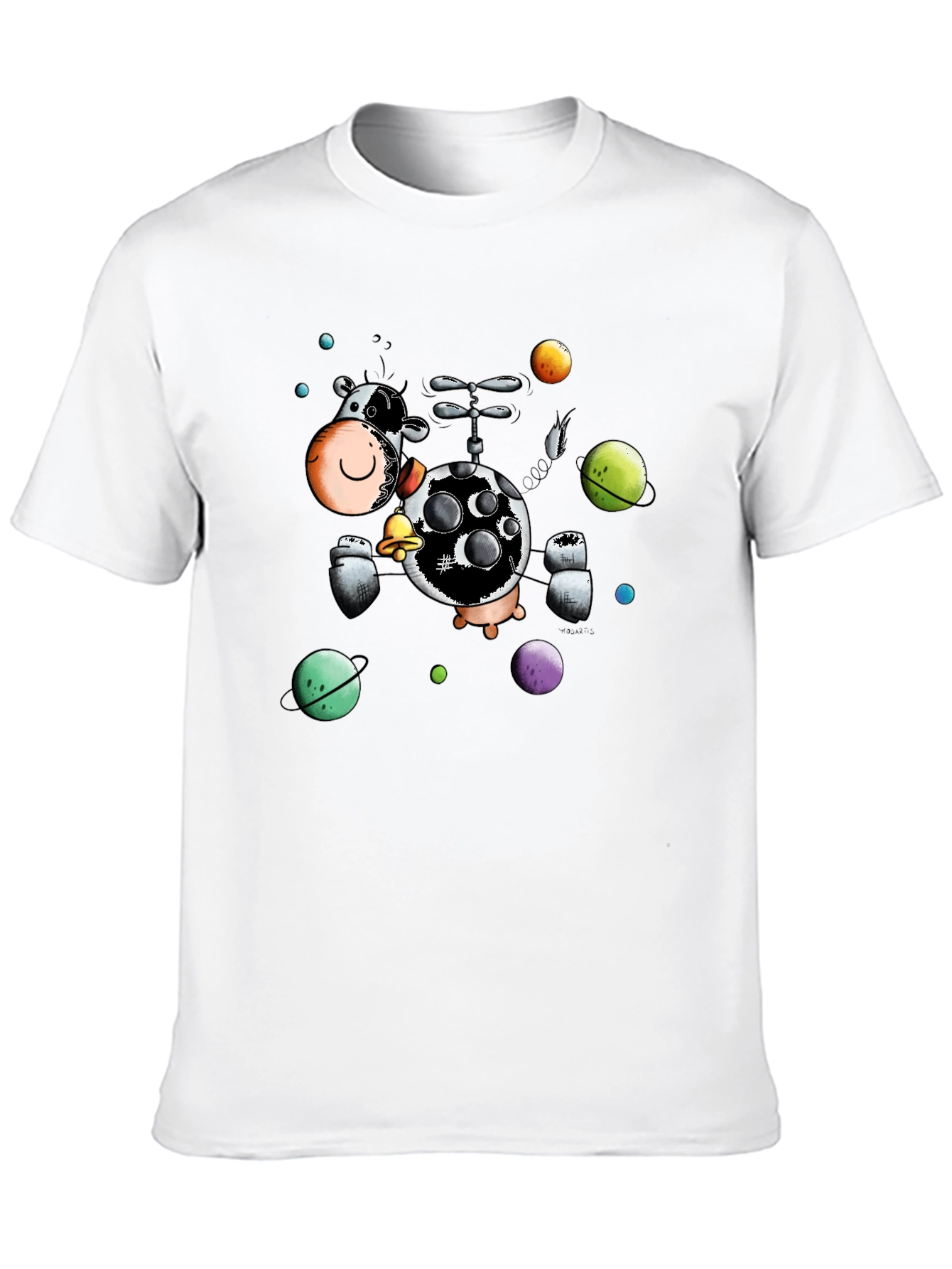 Cosmic Cow Black T-Shirt Novelty Cartoon Design