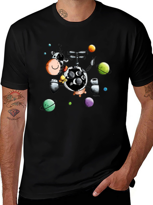 Cosmic Cow Black T-Shirt Novelty Cartoon Design