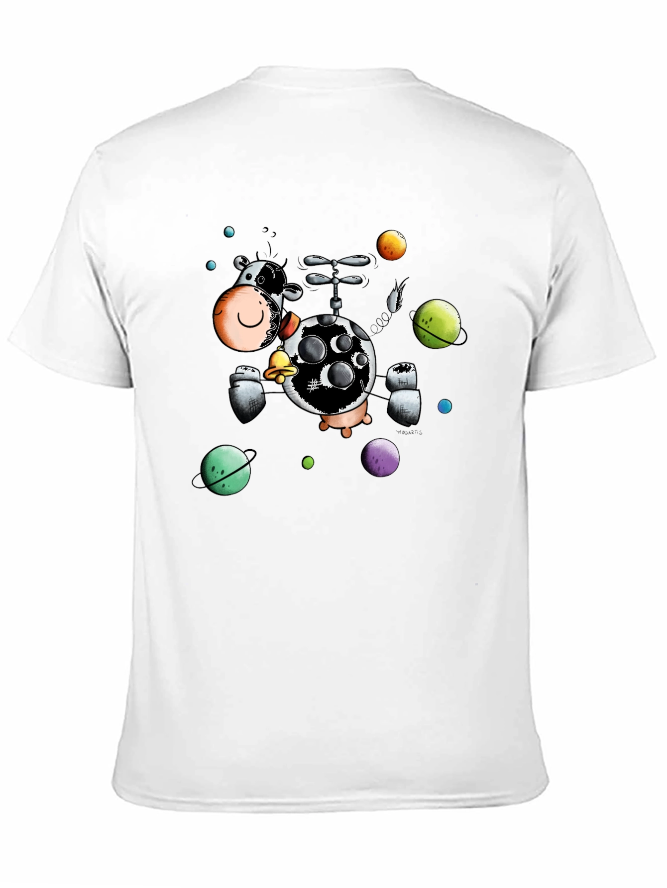 Cosmic Cow Black T-Shirt Novelty Cartoon Design