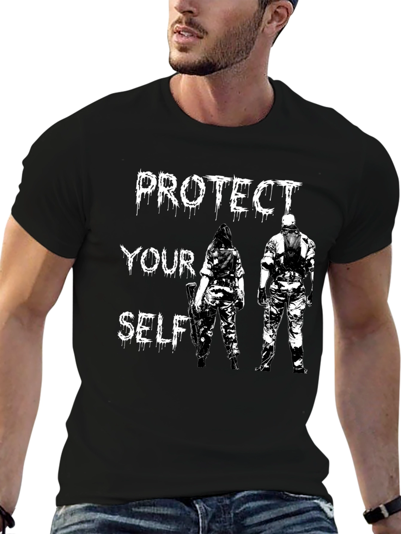 Protect Yourself Graphic T-Shirt - Black Cotton Tee