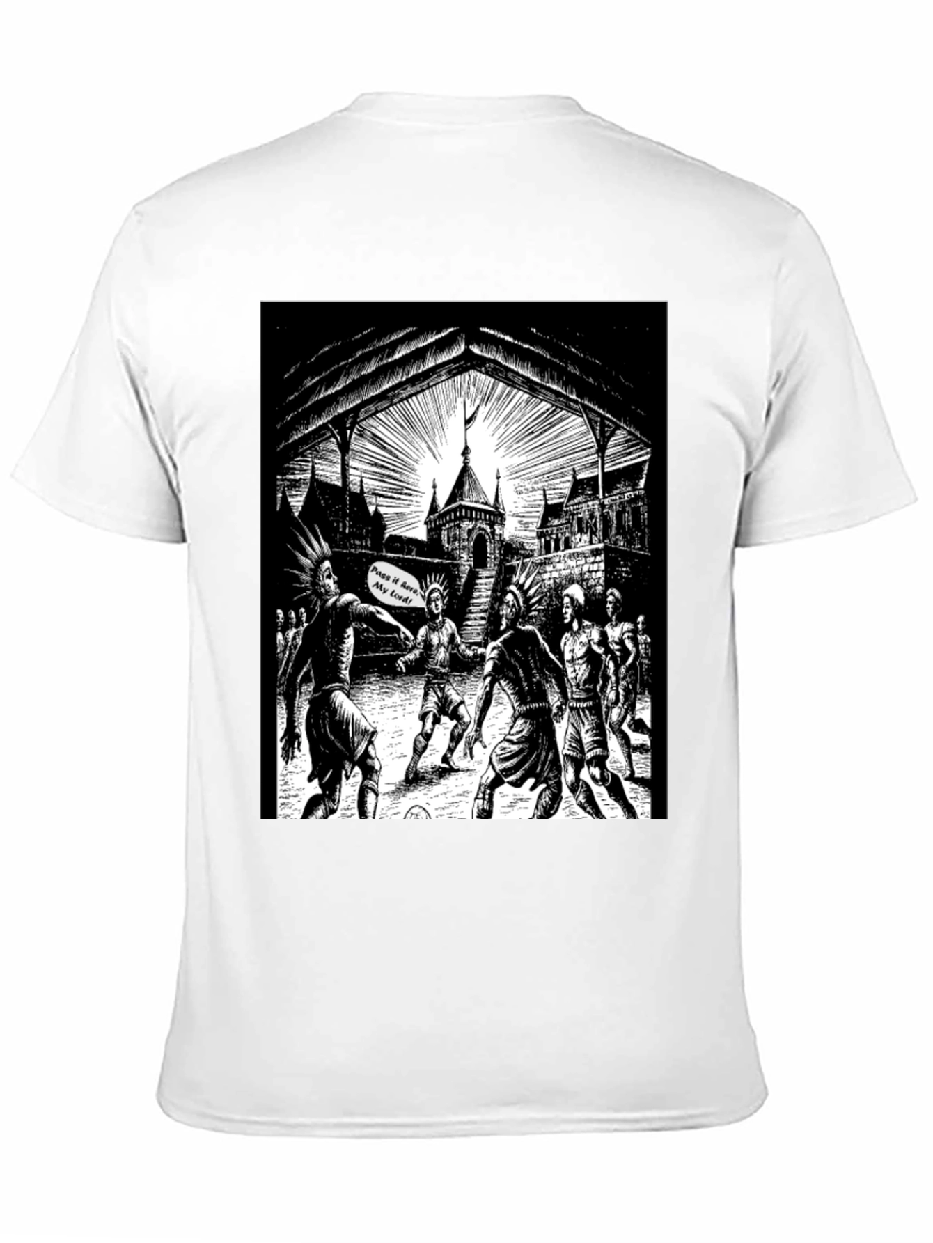 Black T-Shirt with Illustrated Soccer Game Graphic