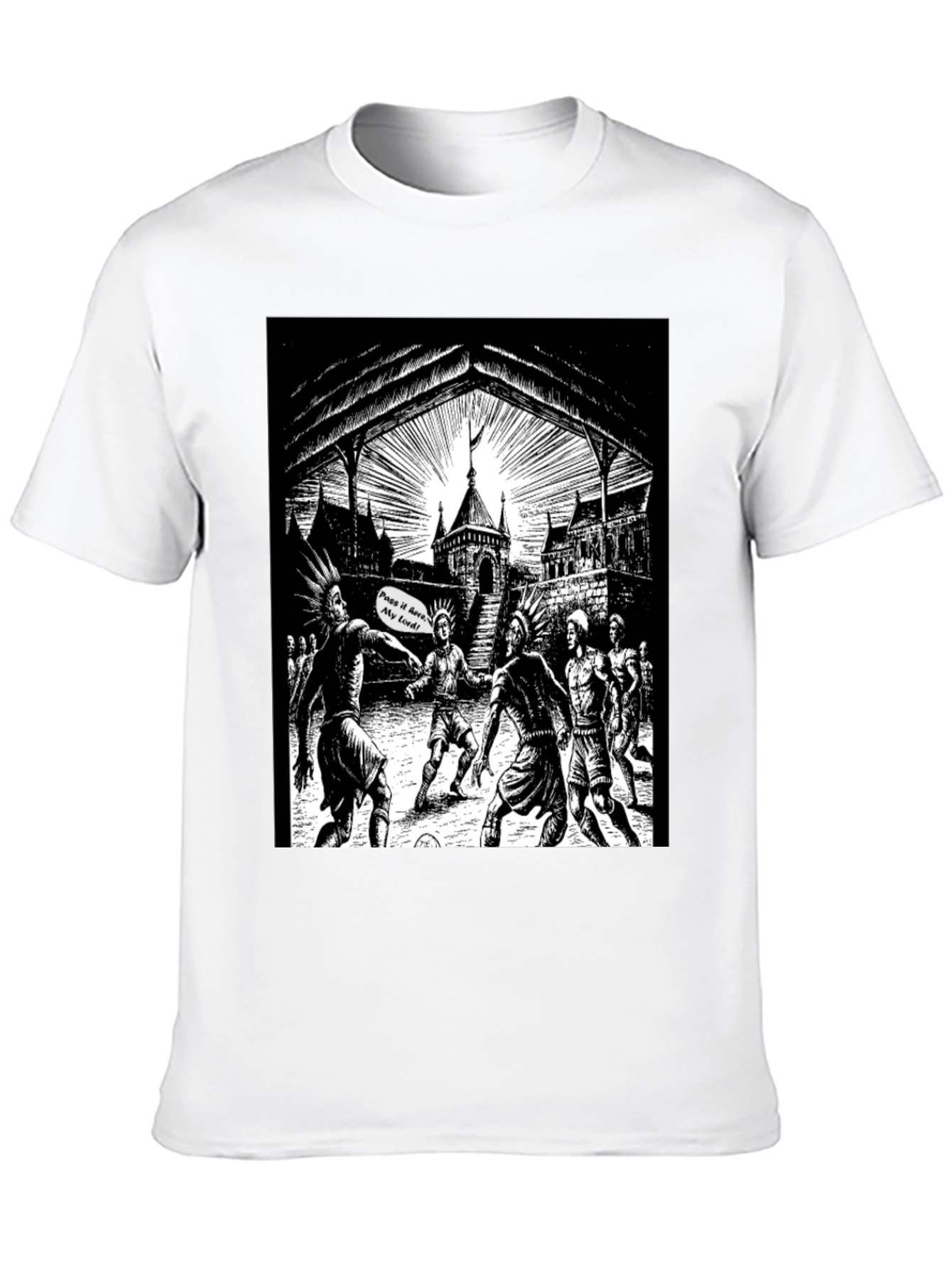 Black T-Shirt with Illustrated Soccer Game Graphic