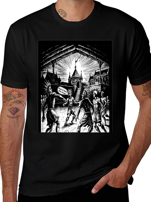 Black T-Shirt with Illustrated Soccer Game Graphic