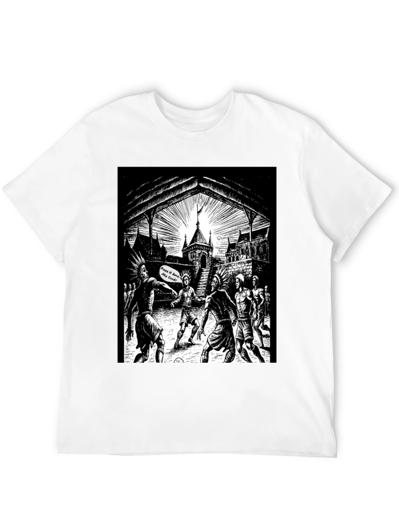 Black T-Shirt with Illustrated Soccer Game Graphic