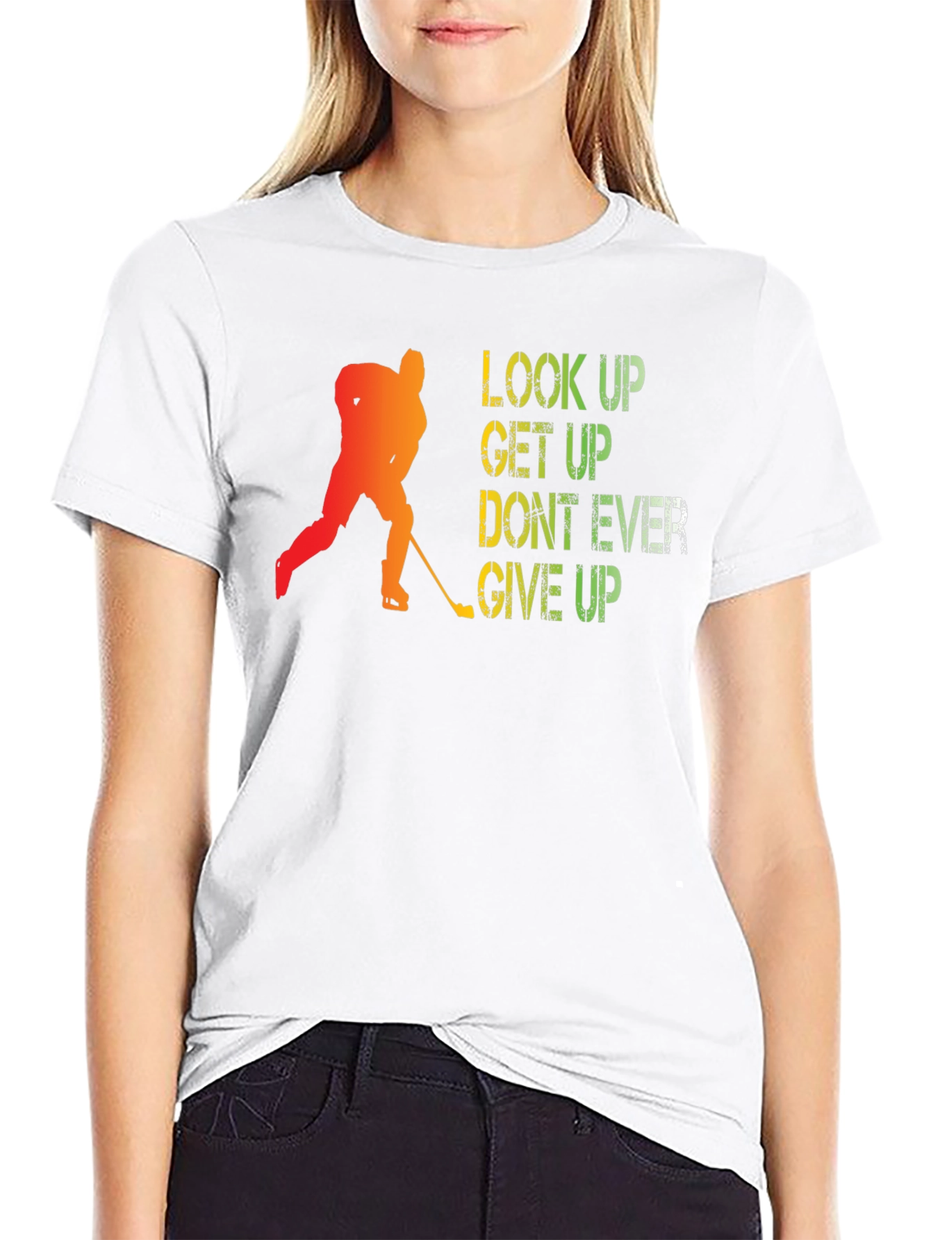 Motivational Hockey T-Shirt - Look Up Get Up
