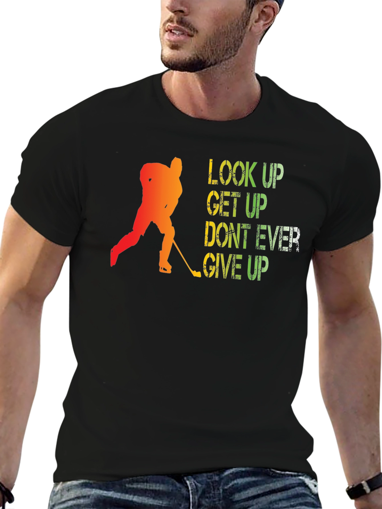 Motivational Hockey T-Shirt - Look Up Get Up