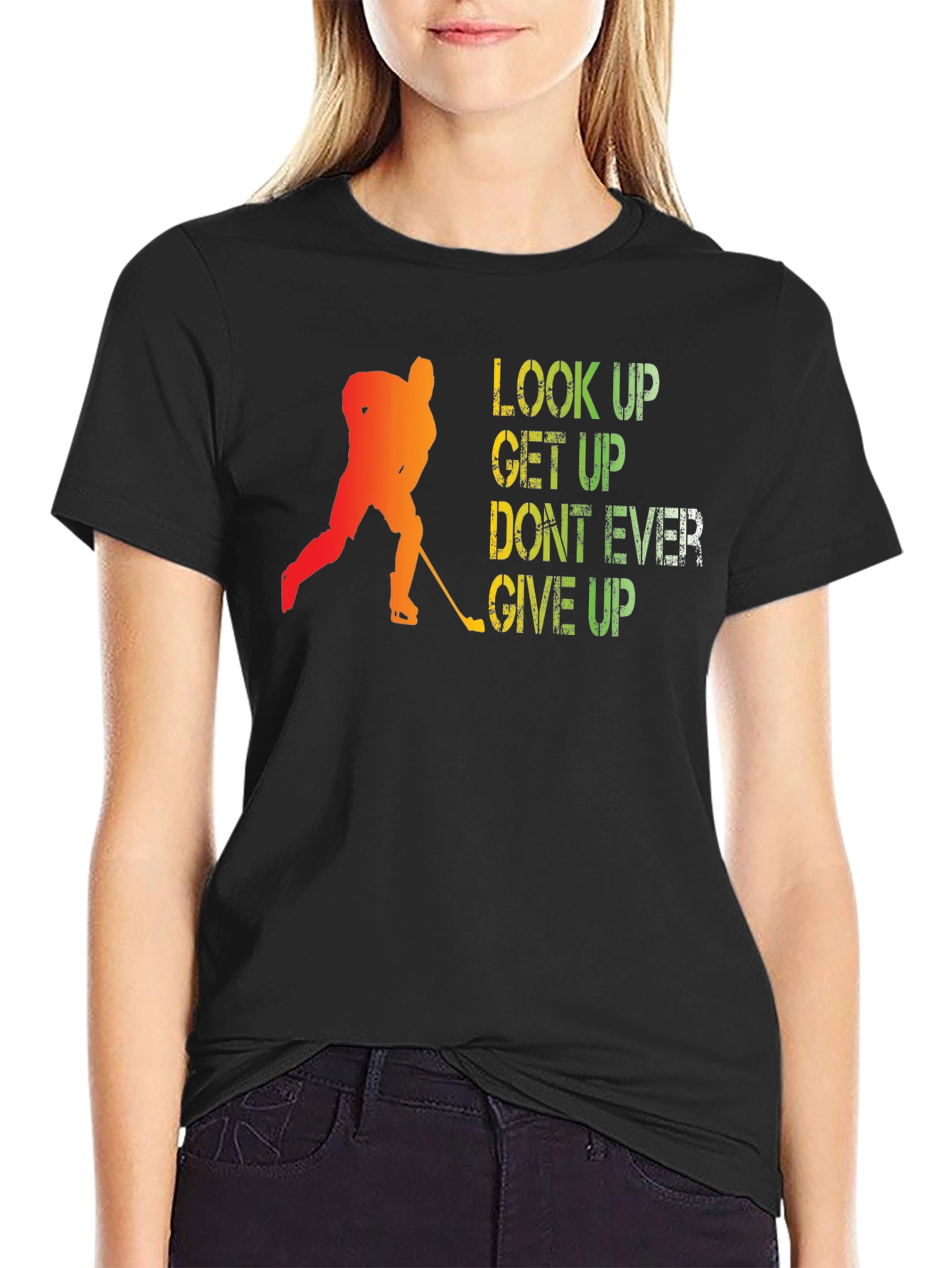 Motivational Hockey T-Shirt - Look Up Get Up