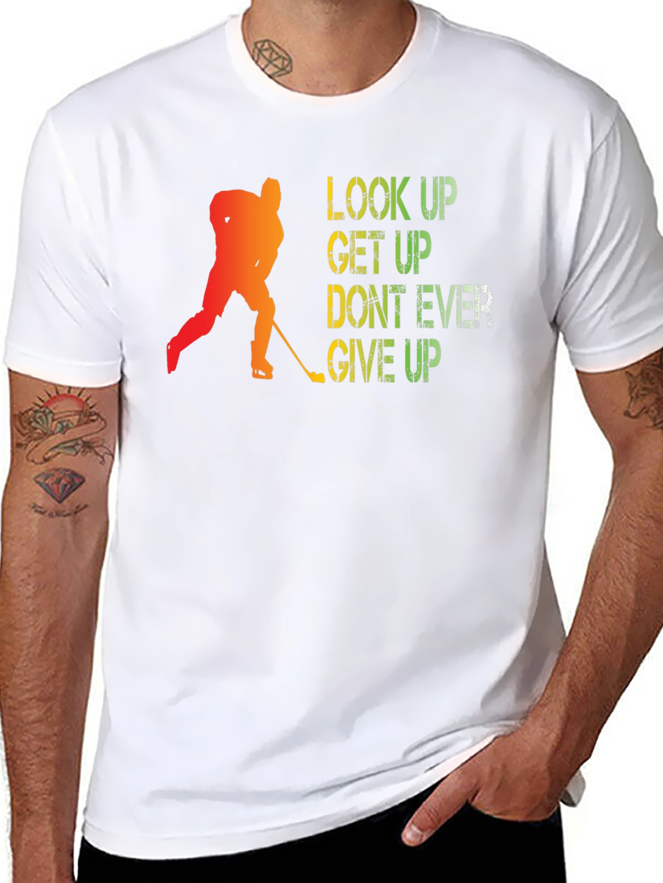 Motivational Hockey T-Shirt - Look Up Get Up