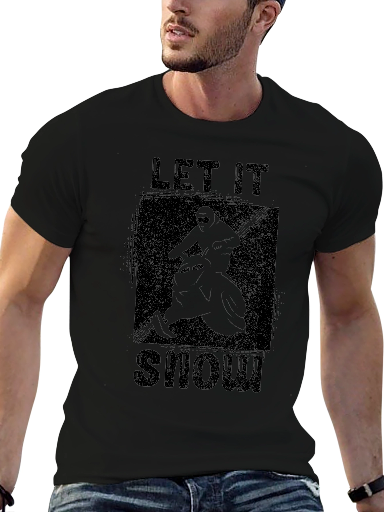 Let It Snow Snowmobile Graphic Black T-Shirt