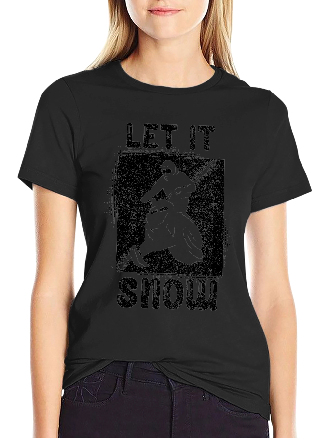 Let It Snow Snowmobile Graphic Black T-Shirt