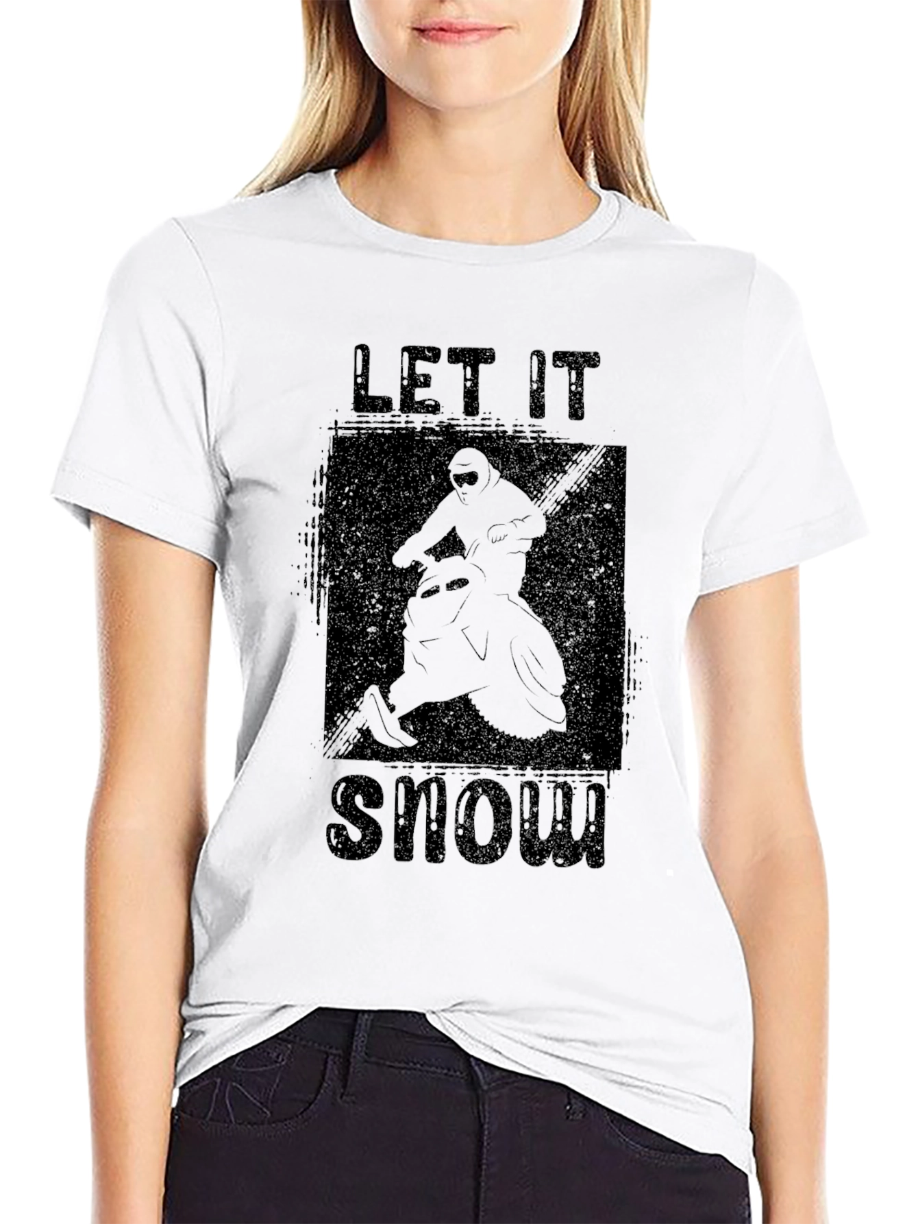 Let It Snow Snowmobile Graphic Black T-Shirt