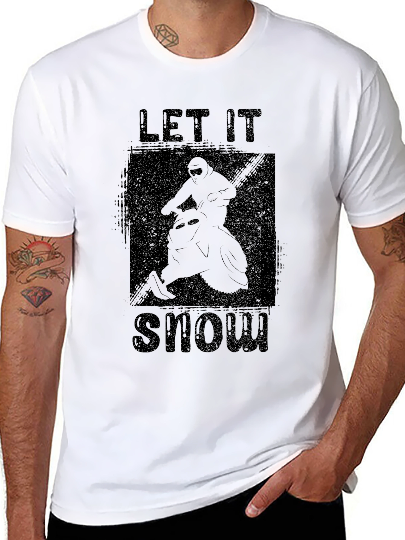 Let It Snow Snowmobile Graphic Black T-Shirt