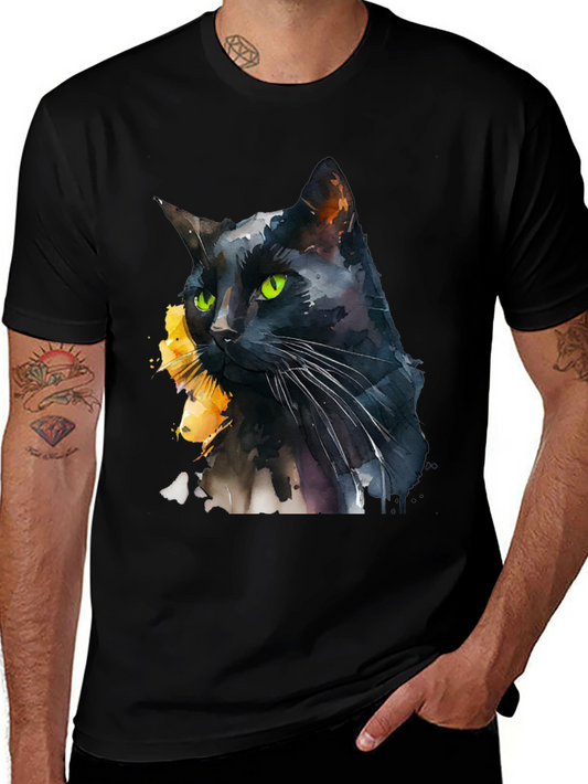 Black Cat Watercolor Graphic T-Shirt