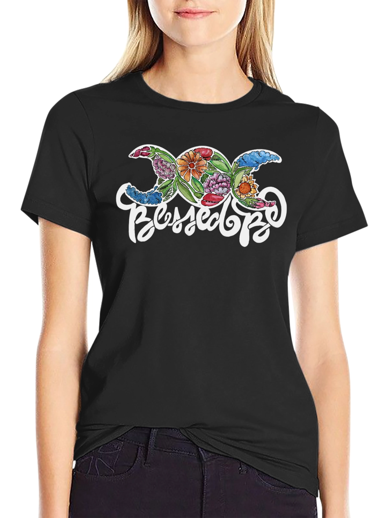 Floral Triple Moon Goddess Blessed Be T-Shirt