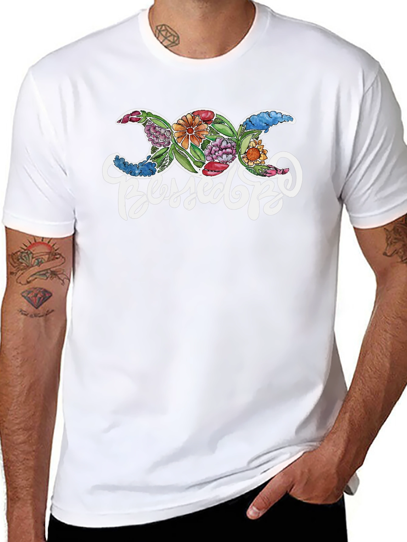 Floral Triple Moon Goddess Blessed Be T-Shirt
