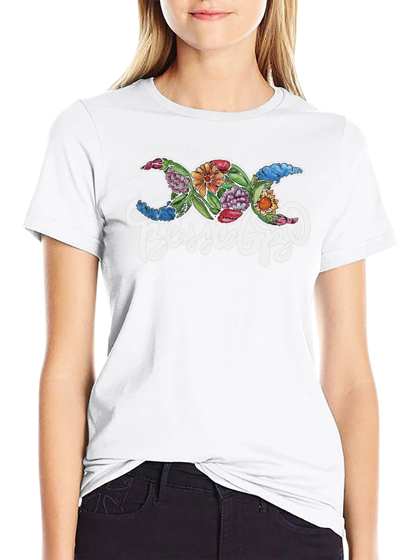 Floral Triple Moon Goddess Blessed Be T-Shirt