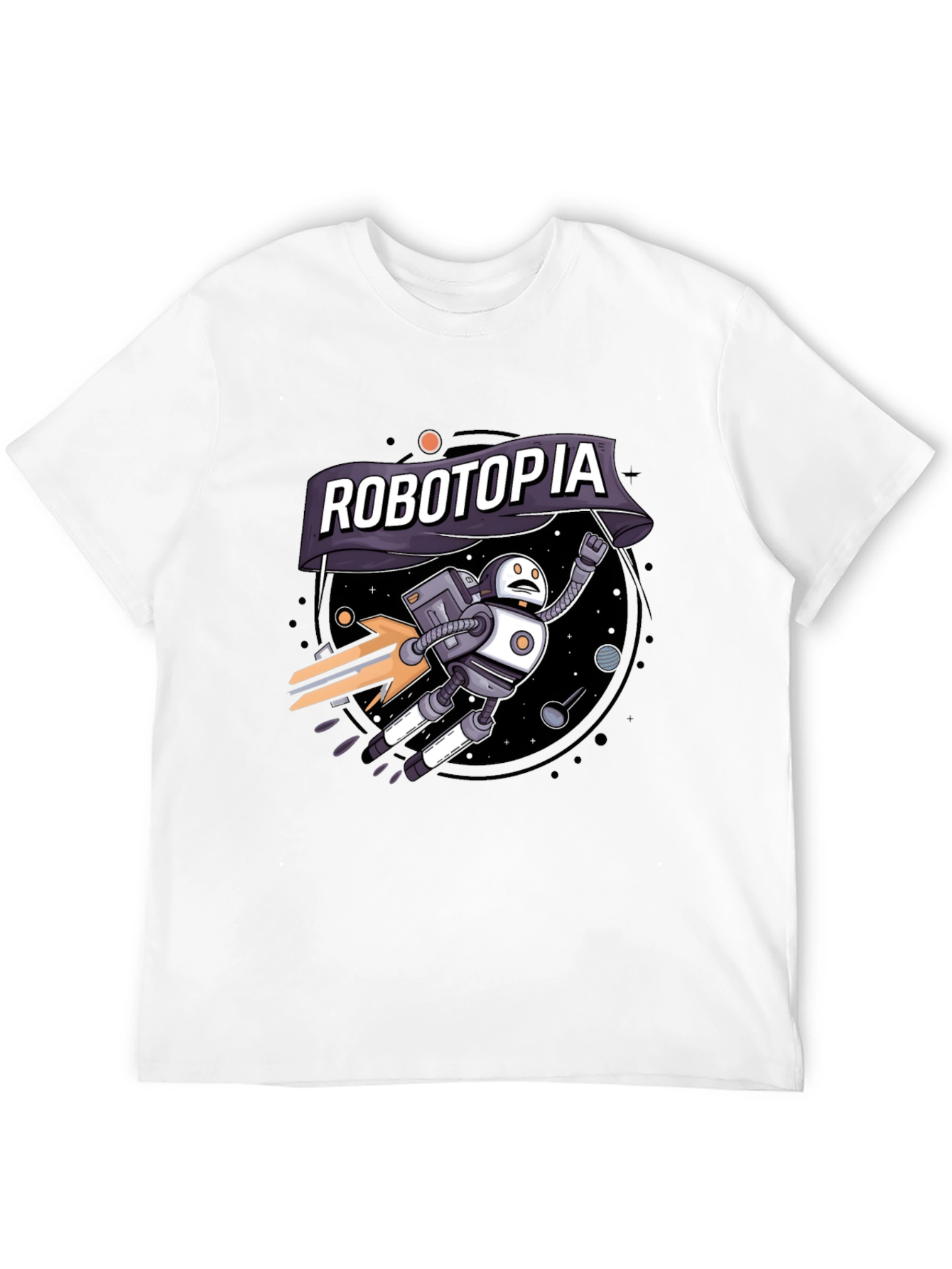 Robotopia Graphic T-Shirt - Sci-Fi Robot in Space Tee