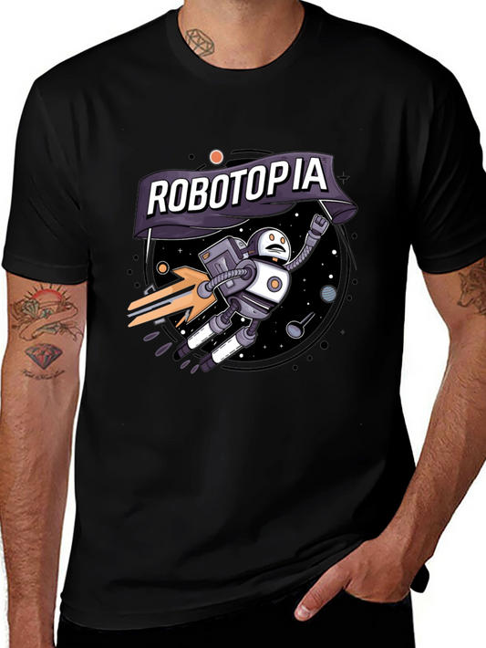 Robotopia Graphic T-Shirt - Sci-Fi Robot in Space Tee