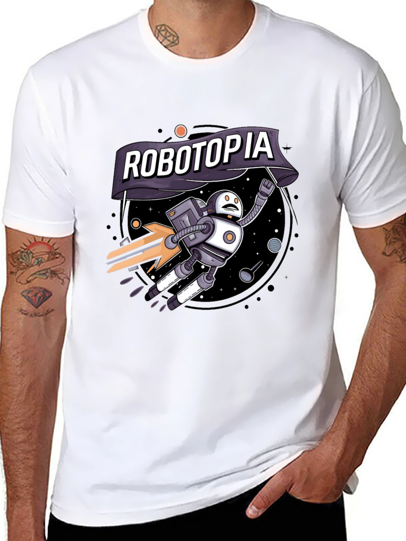 Robotopia Graphic T-Shirt - Sci-Fi Robot in Space Tee